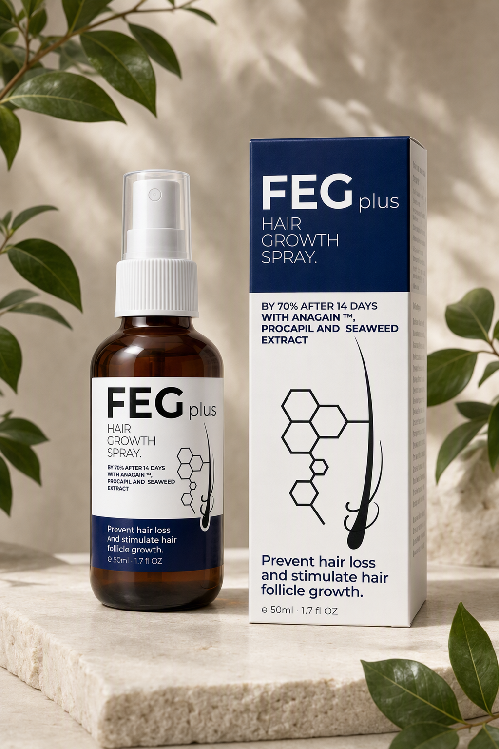 1.	FEG Plus Hair Growth Spray – Advanced Hair & Scalp Treatment with Anagain & Procapil | 50ml